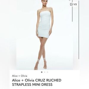 Alice + Olivia Strapless White Ruched Dress